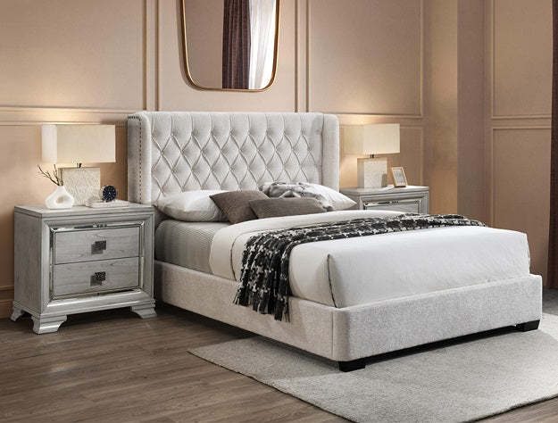 Daphne Tufted Gray Bed with Nail Head Trim