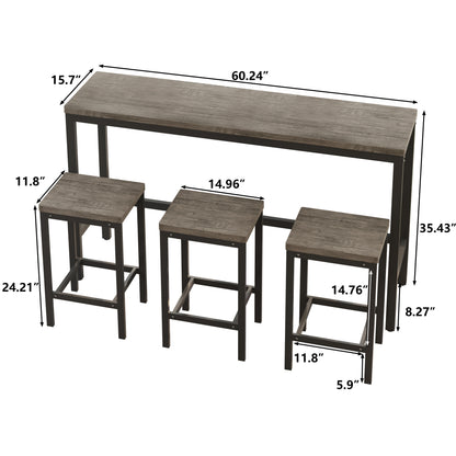 Modern Design Kitchen Dining Table, Pub Table, Long Dining Table Set with 3 Stools, Easy Assembly, Brown Gray (Same SKU:W75753849)