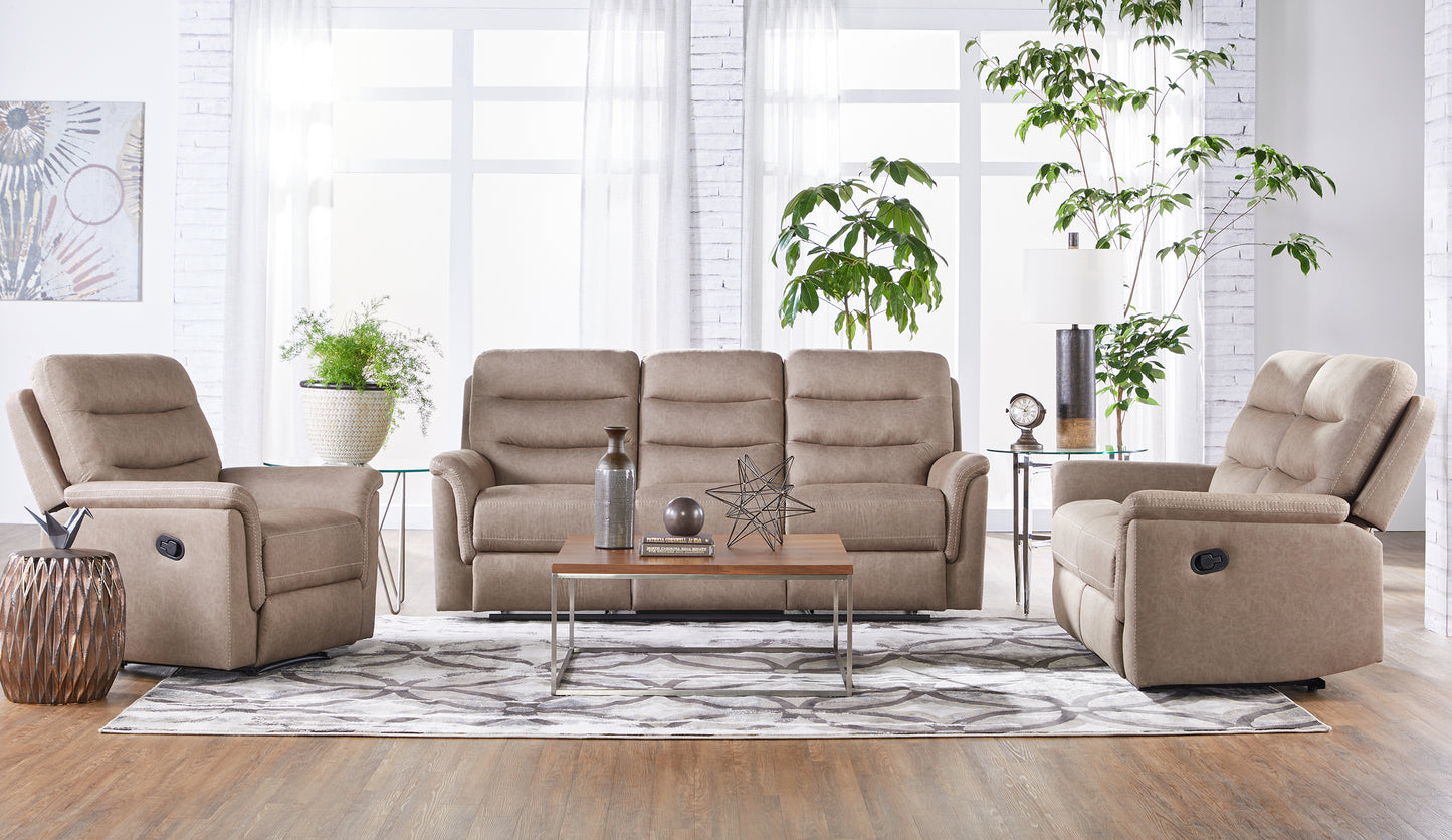 Mushroom Reclining Sofa and Reclining Loveseat