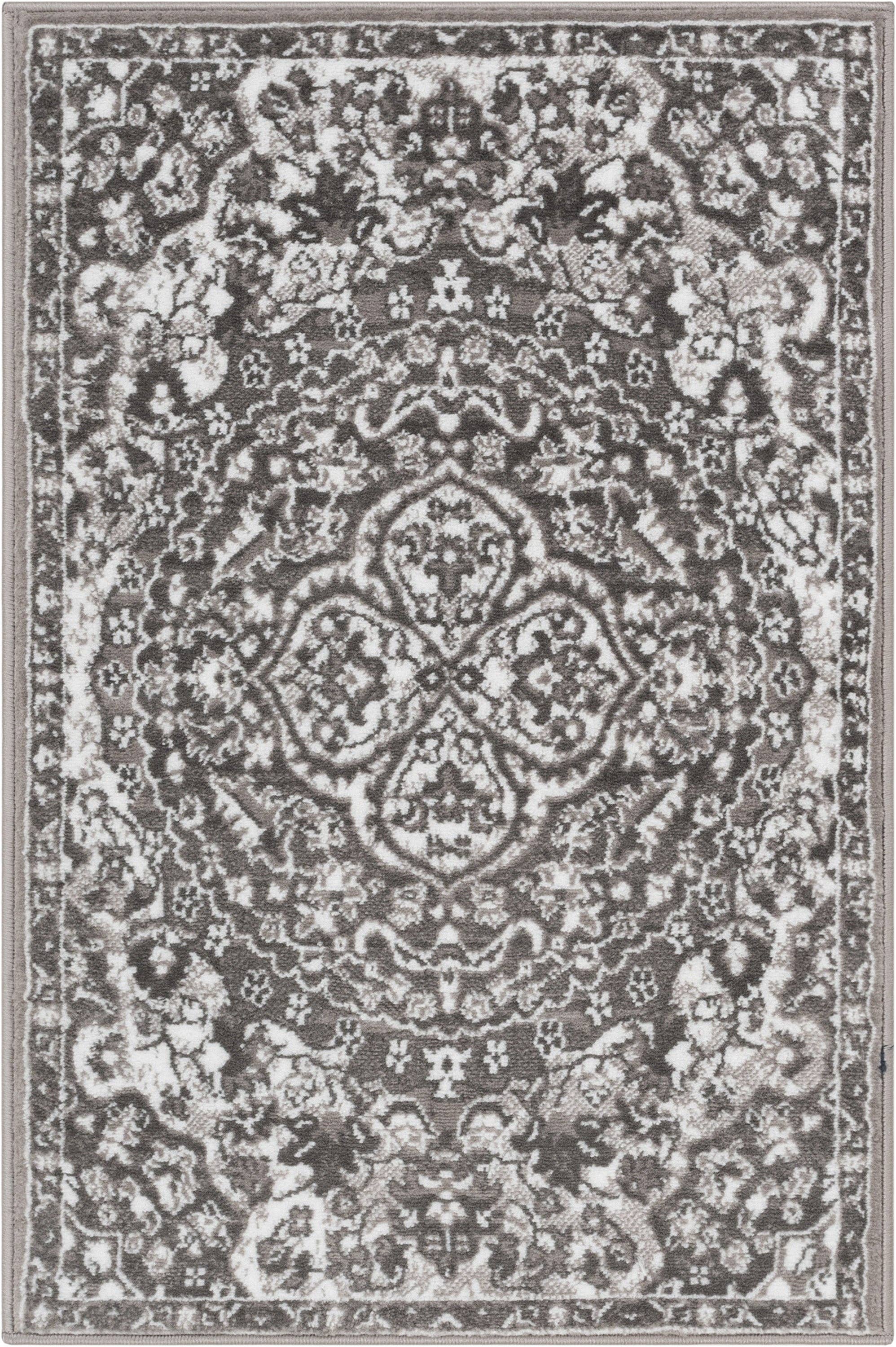 Granada Transitional Oriental Medallion Pattern Grey Rug: 5'3" x 7'3"