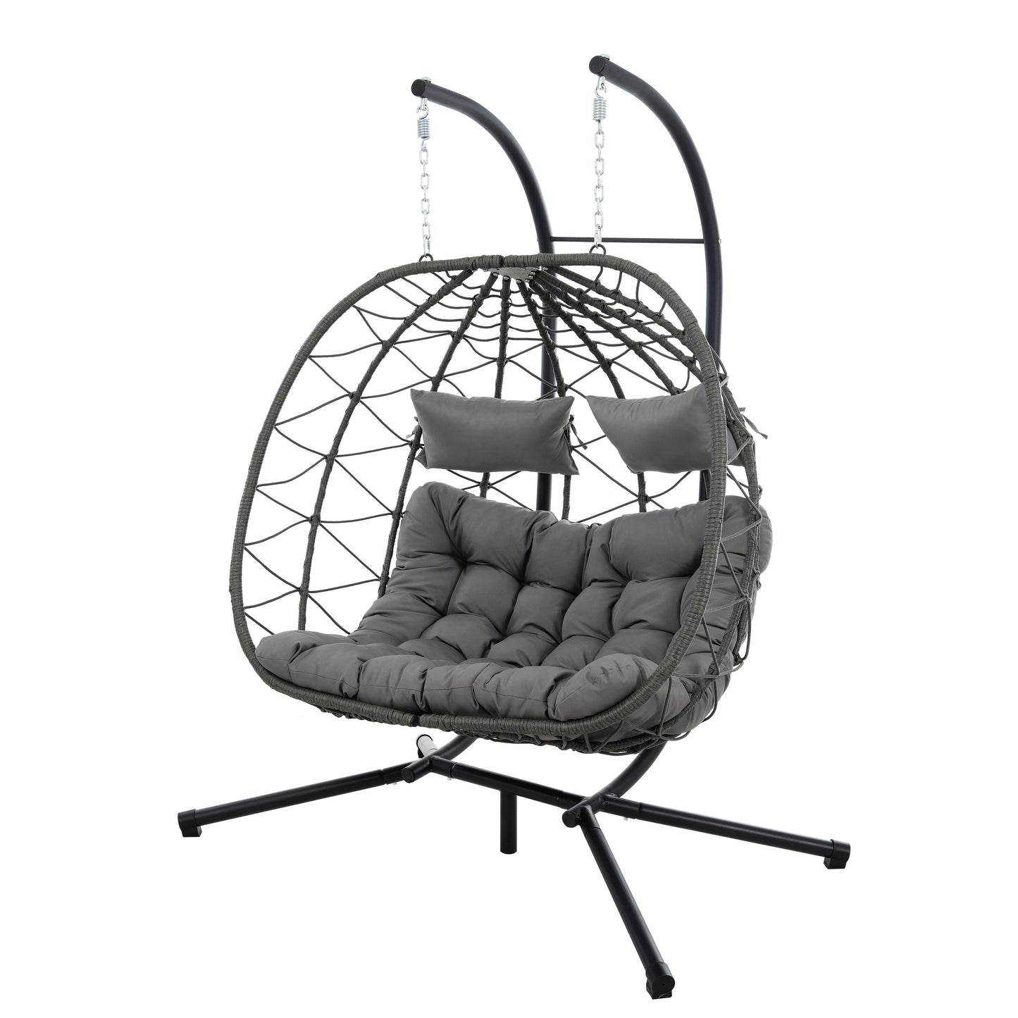 2 Persons Egg Chair with Stand Indoor Outdoor Swing Chair Patio Wicker Hanging Egg Chair Hanging Basket Chair with Stand for Bedroom Living Room Balcony