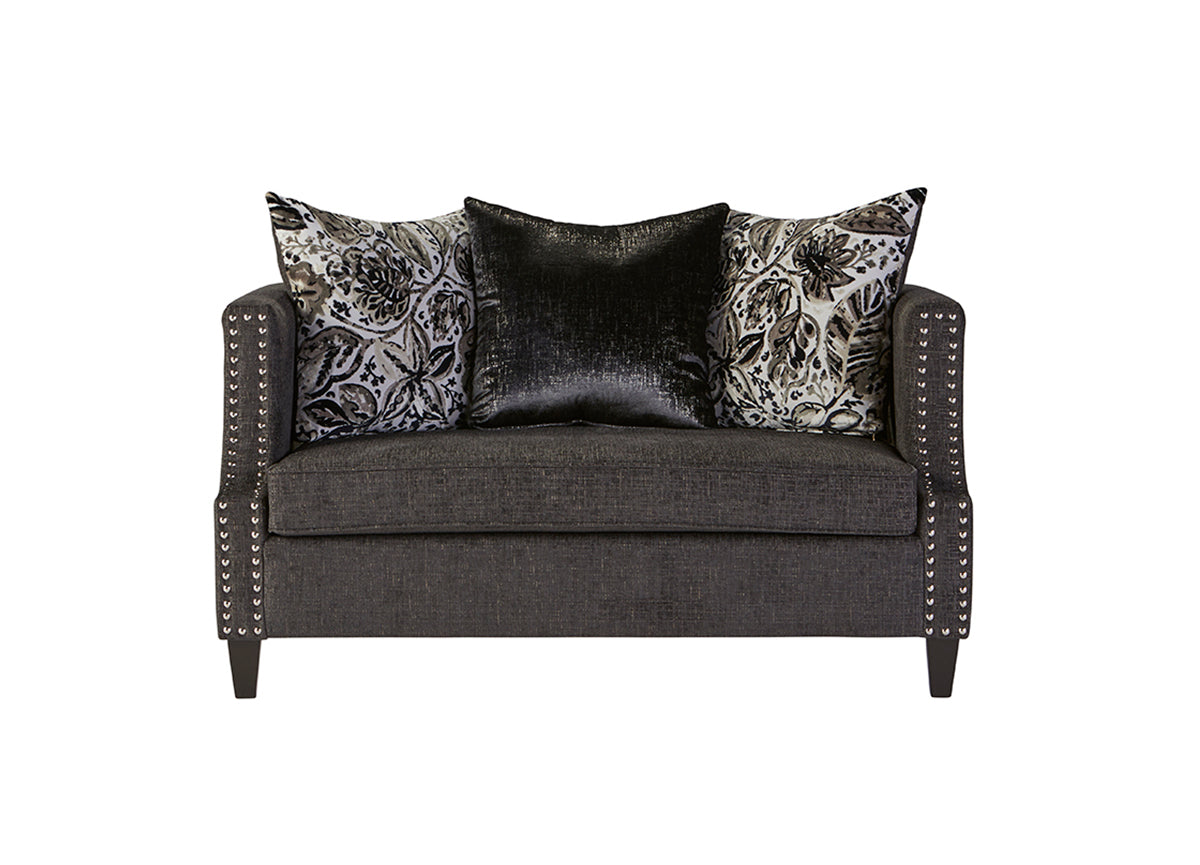 Simone Ash Chrome Nailhead Sofa and Loveseat