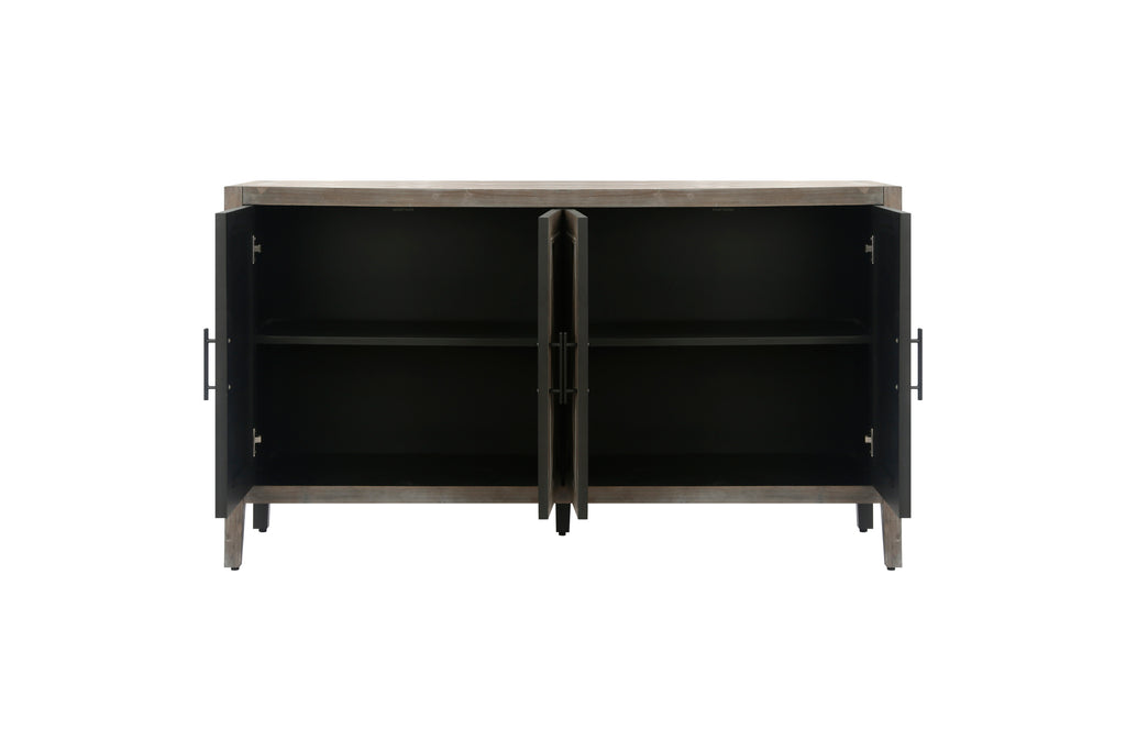 60 inches Modern Farmhouse Accent Cabinet with 4 Doors and Adjustable Shelf Wood Sideboard Buffet Cabinet Console Table Credenza Buffet Table for Kitchen Dining Room Entryway Hallway(Antique Brown)