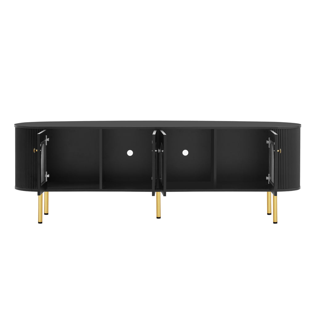Modern TV Stand for TVs up to 80 Inches, Entertainment Center with 4 Cabinets, Wood Media Console with Metal Legs and Handles for Living room, Black
