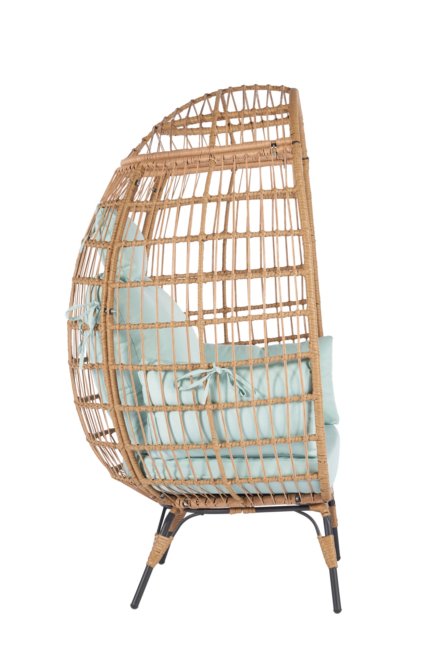 Wicker Egg Chair, Oversized Indoor Outdoor Lounger for Patio, Backyard, Living Room w/ 5 Cushions, Steel Frame,  - Light Blue