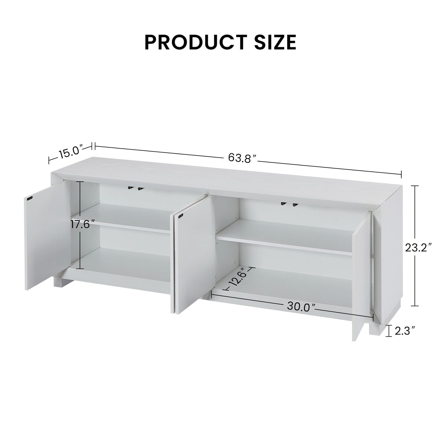 Sideboard Storage Cabinet TV Stand modern style Cabinet for Living room/Kitchen/Bedroom/Entryway. White, 64'' W x 15'' D x 23.23''H.