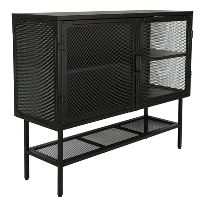 Industrial Double Door Cabinet Console Table with 2 Mesh Doors Adjustable Shelf and Feet Bottom Shelf Anti-Tip Dust-free Kitchen Credenza Sideboard Frosted Black