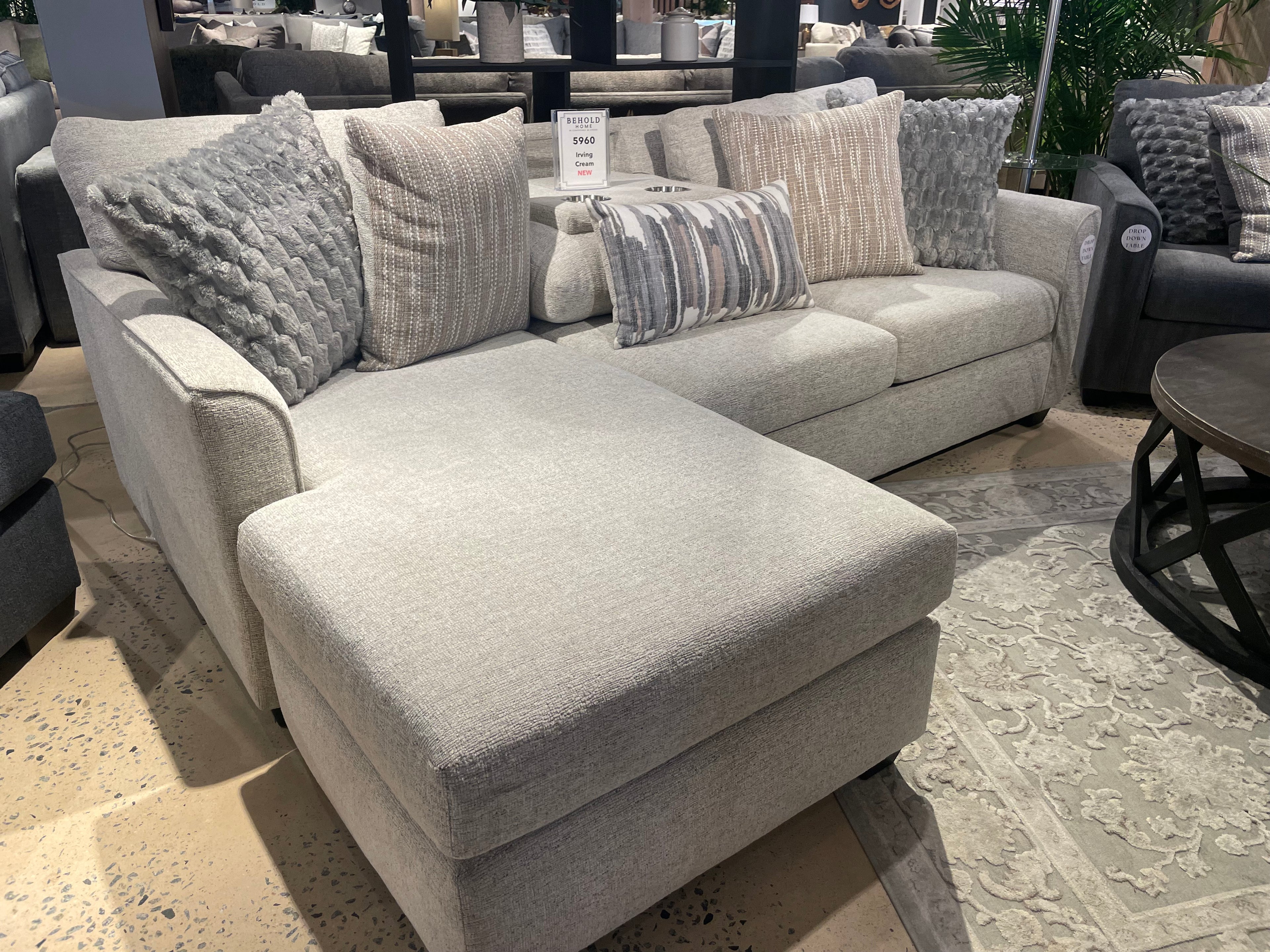 Irving Cream Reversible USB Chaise Sofa with Drop Down Table