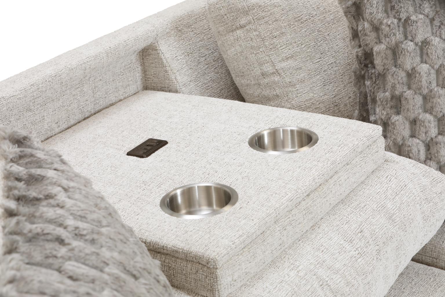 Irving Cream Reversible USB Chaise Sofa with Drop Down Table