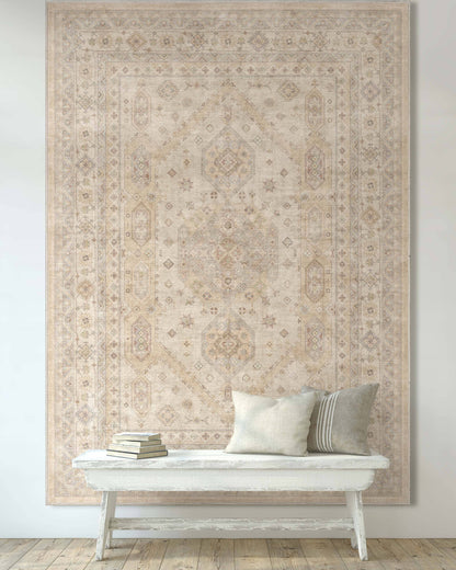 Nicosia Vintage Tribal Medallion Beige Flat-Weave Rug: Rectangular / 5'3" x 7'3"