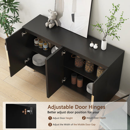 Black Modern Buffet Cabinet with Storage, Fluted Sideboard Large Buffet with Adjustable Shelves, Credenza, Accent Cabinet Console Table