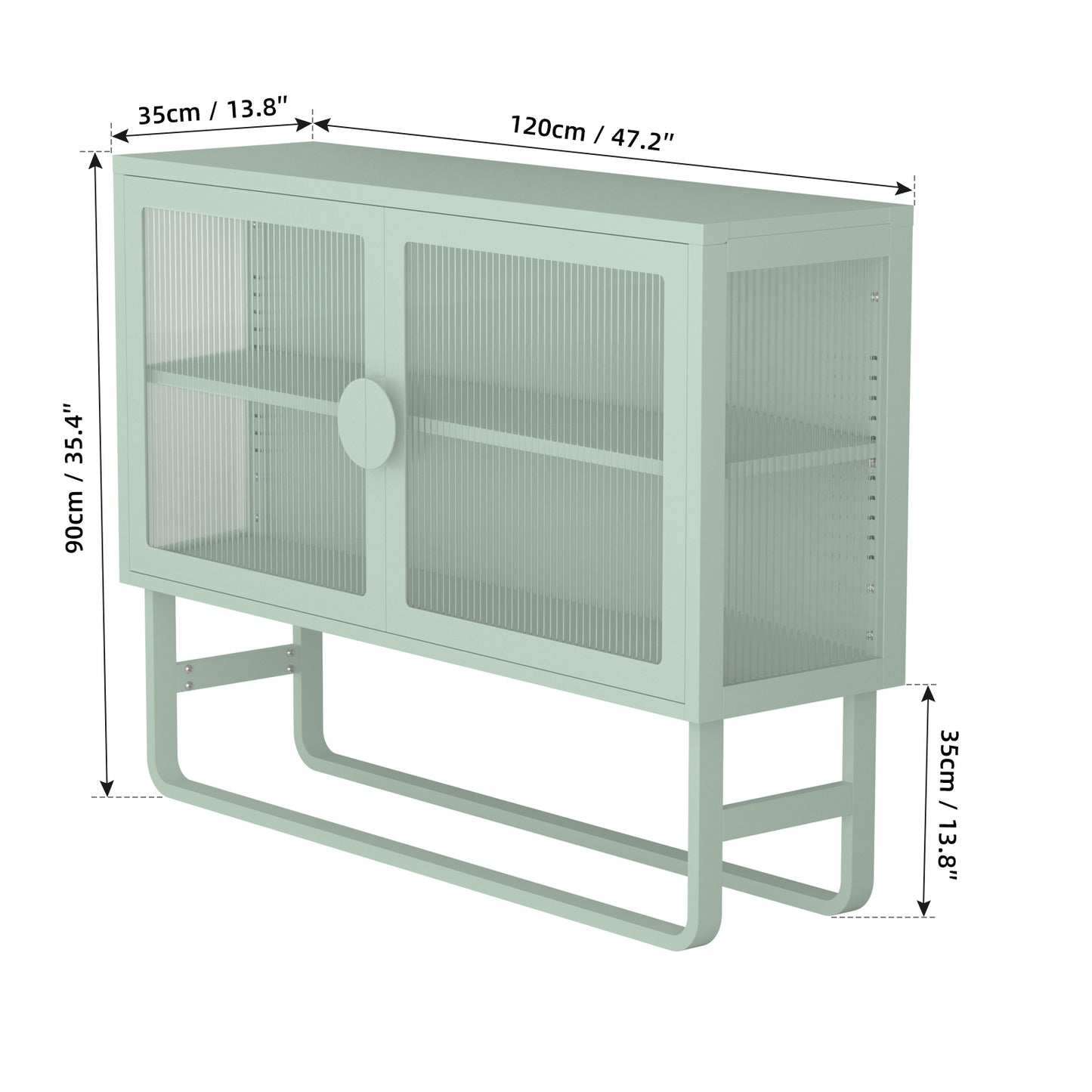 Stylish Tempered Glass Cabinet Credenza with 2 Fluted Glass Doors Adjustable Shelf U-shaped Leg Anti-Tip Dust-free Enclosed Cupboard for Kitchen Living Room Light Green