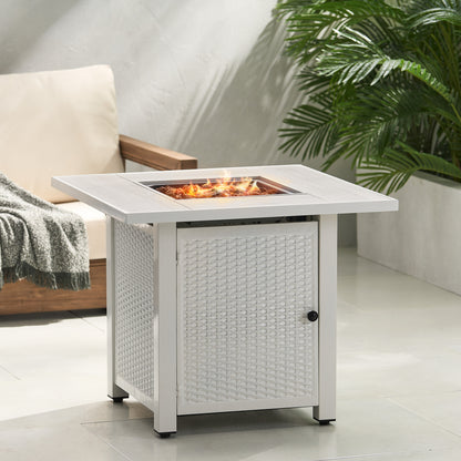 30" Outdoor 40,000BTU Square Iron Fire Pit with Ceramic Tile Top,  White