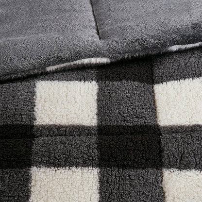 Sherpa Black & White Buffalo Check 3-Piece King Size Comforter Set