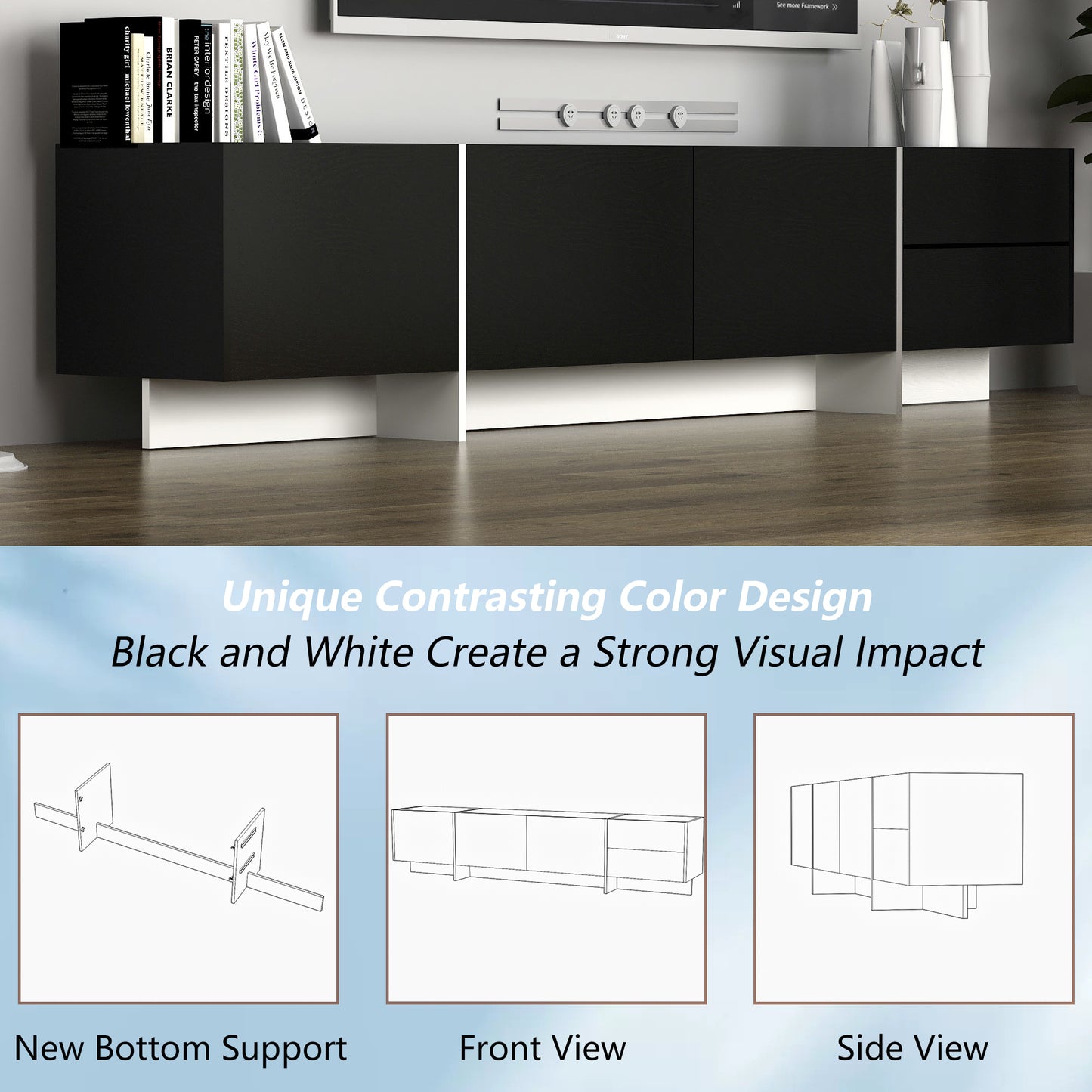 TV Console with Storage Cabinets, Remote Control, APP Control LED TV Stand, Full RGB Color Selection, 31 Modes Changing Lights Modern Entertainment Center (Black, for 75 inches TV)