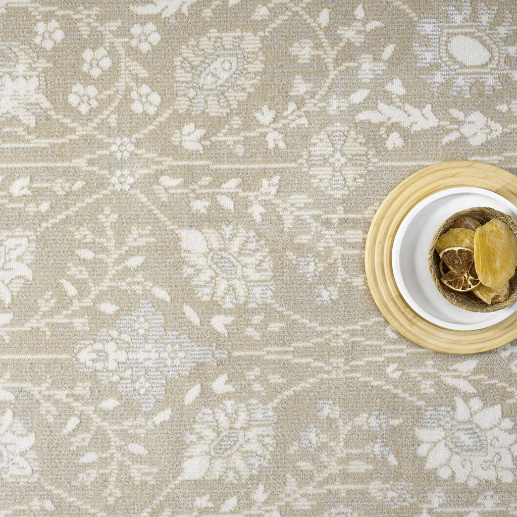 Dalia Floral Oriental Sand Indoor Outdoor Rug: 5'3" x 7'6"