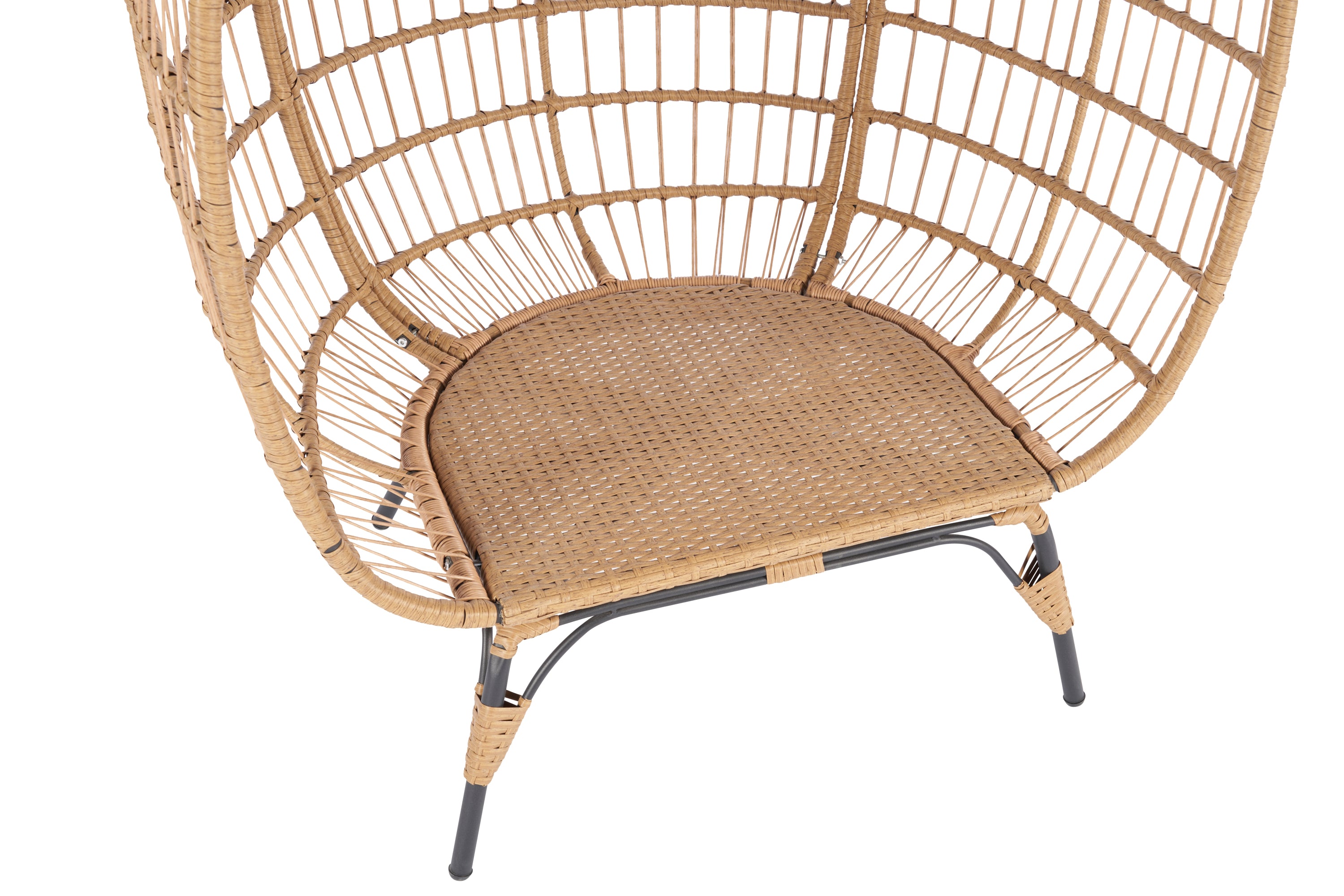 Wicker Egg Chair, Oversized Indoor Outdoor Lounger for Patio, Backyard, Living Room w/ 5 Cushions, Steel Frame, - Beige