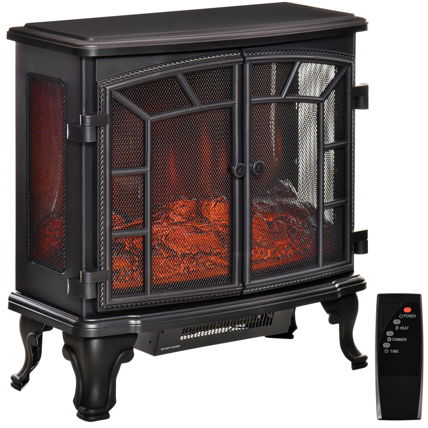 27" Electric Fireplace Heater, Fireplace Stove with Realistic LED Flames and Logs, Remote Control and Overheating Protection, 750W/1500W, Black