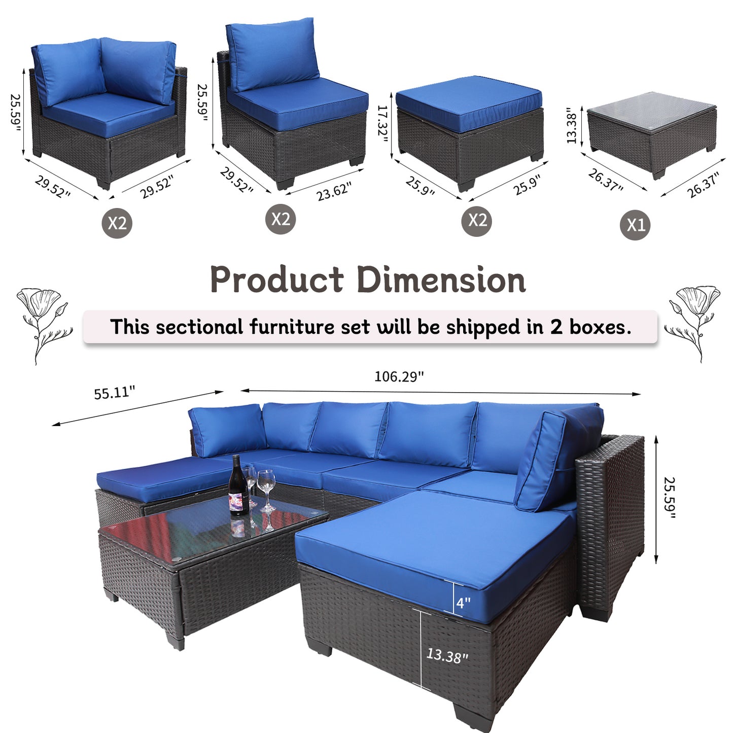 Outdoor Garden Patio Furniture 7-Piece PE Rattan Wicker Cushioned Sofa Sets  and Coffee Table, patio furniture set;outdoor couch;outdoor couch patio furniture;outdoor sofa;patio couch