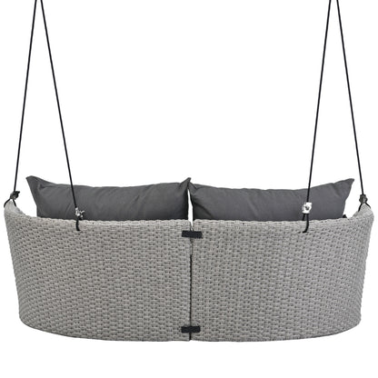 GO 51.9" 2-Person Hanging Seat, Rattan Woven Swing Chair, Porch Swing With Ropes,  Gray Wicker And Cushion