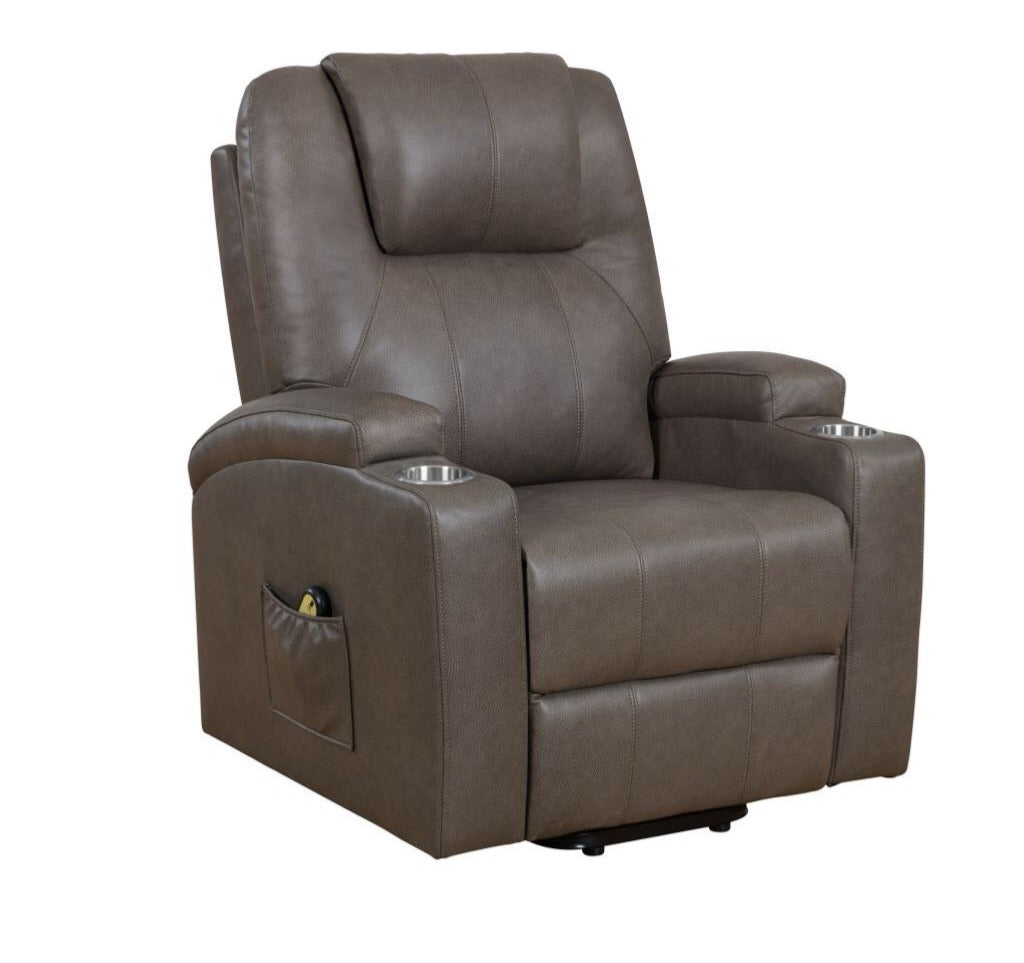 Taupe Space Saver Lift Recliner with Heat and Massage