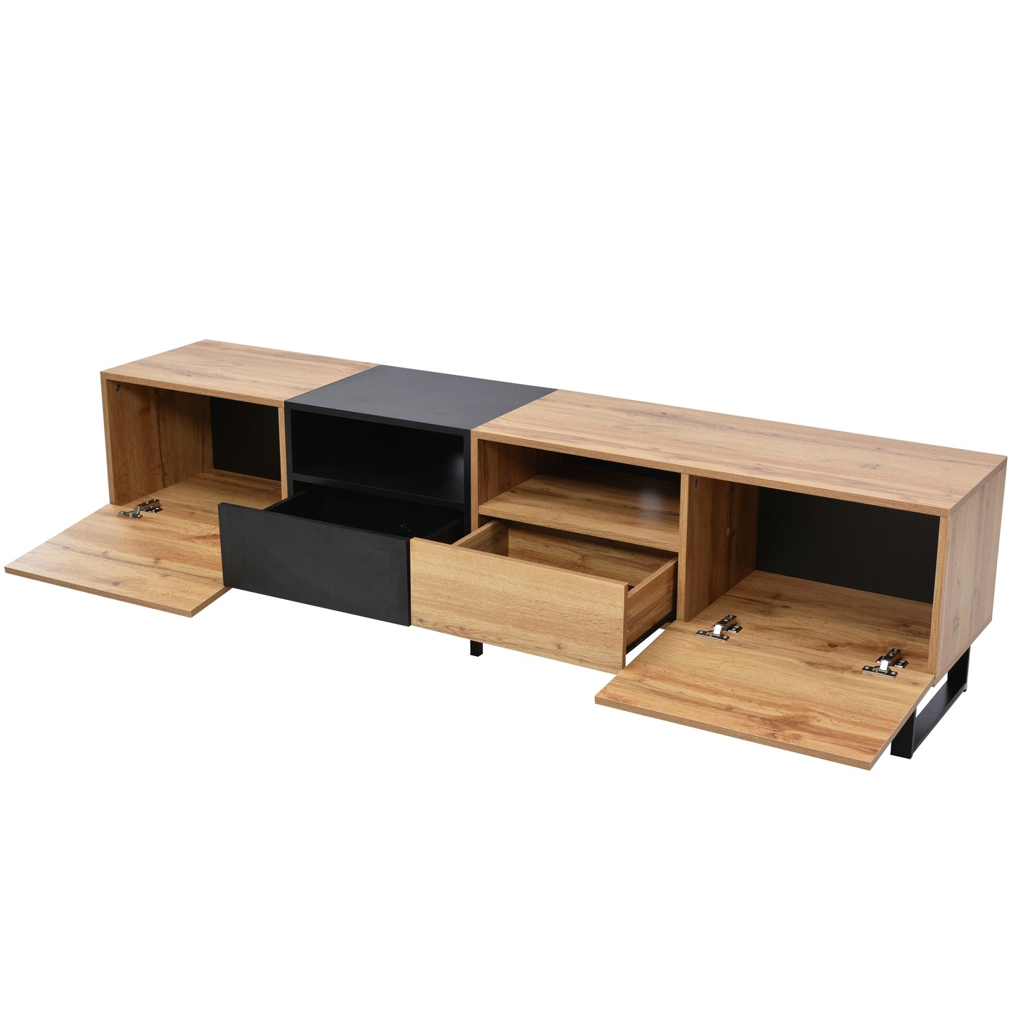 Modern TV Stand with 2 Cabinets& Open Storage Compartment, Color-matching Media Console Table for TVs up to 85'', Entertainment Center with Drop Down Door for Living Room, Bedroom, Home Theatre