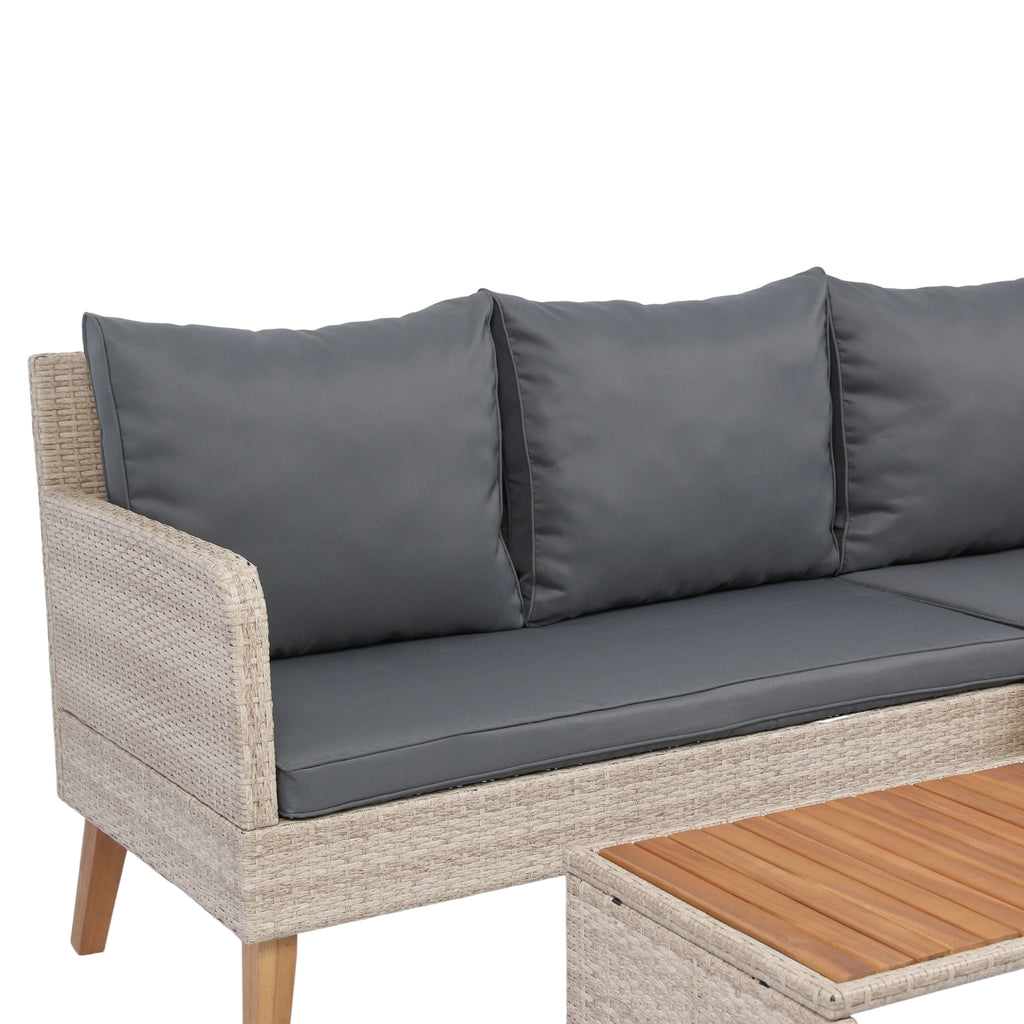 3 Piece Patio Sectional Wicker Rattan Outdoor Furniture Sofa Set Natural Yellow Wicker + Dark Grey Cushion