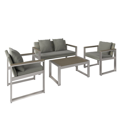 Aluminum and Rattan Modern 4 Piece Sofa Seating Group For Patio Garden Outdoor