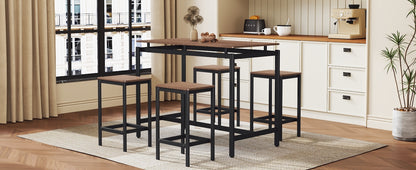 TREXM 5-Piece Compact Bar Table Set with Table and Stools - Modern Industrial Design, Space-Saving Furniture for Dining Room and Breakfast Nook (Dark Brown)