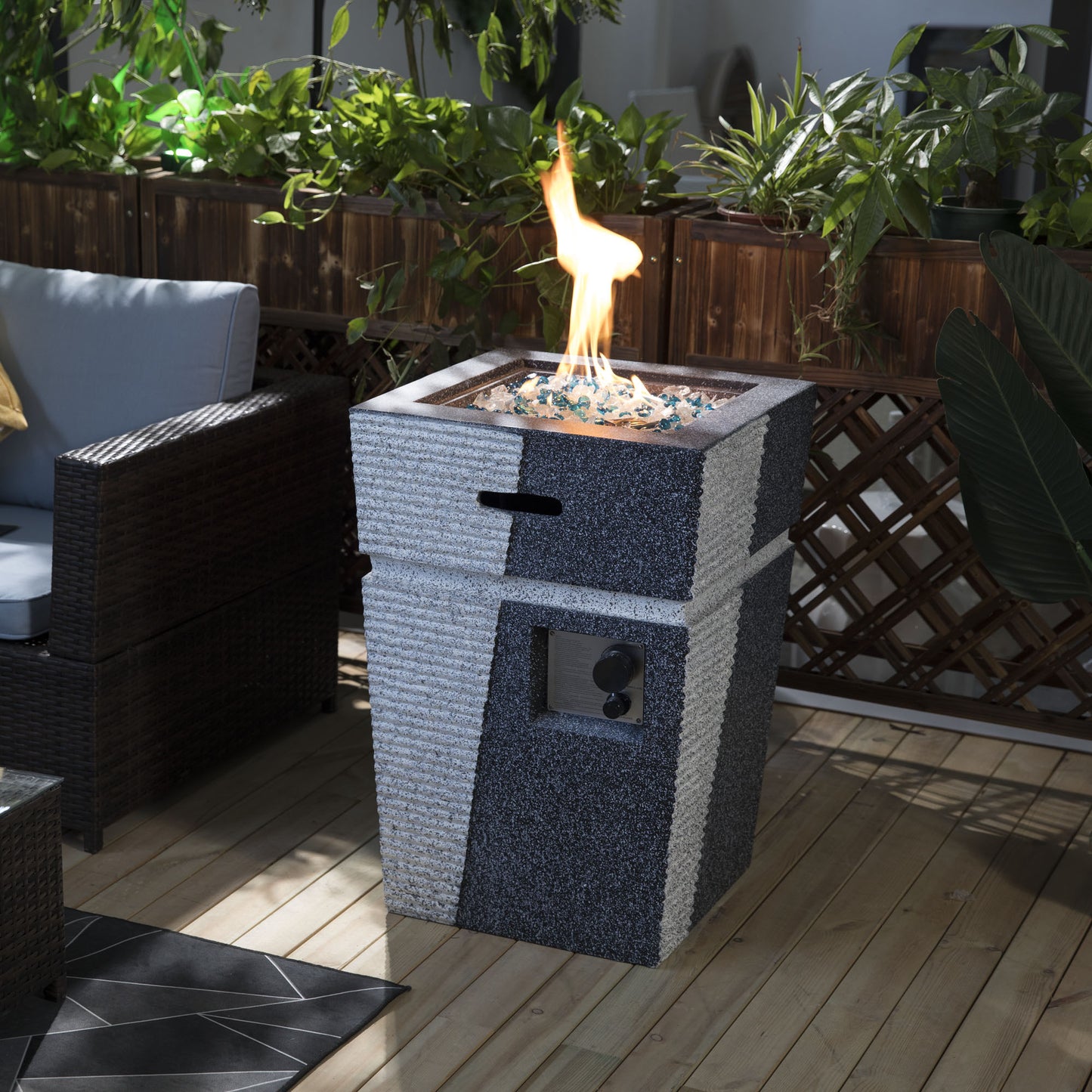 Outdoor Concrete Fire Pit Column Propane Fire Pit Patio Gas Fire Pit