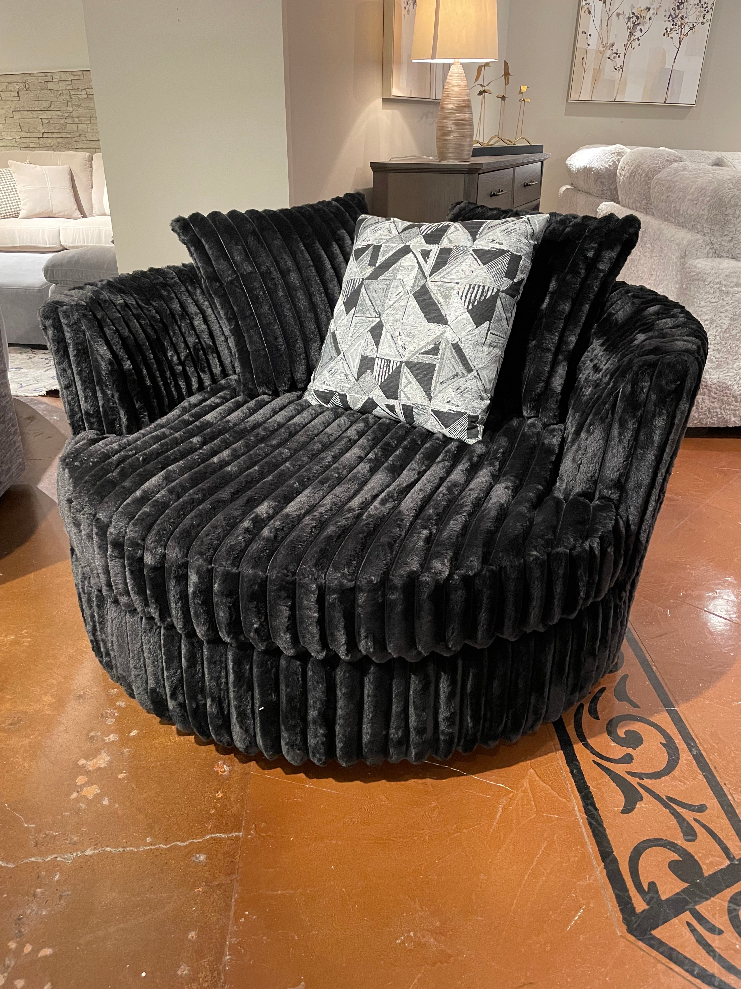 Super Soft Teddy Bear Black  Oversize Barrel Swivel Chair