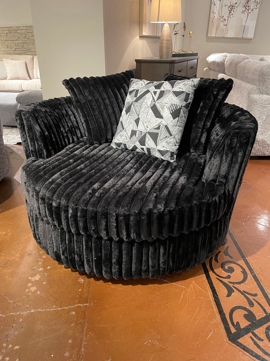 Super Soft Teddy Bear Black  Oversize Barrel Swivel Chair