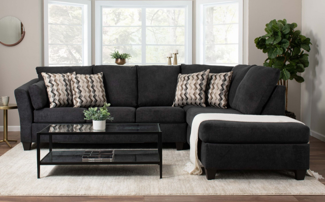 Deep Gray Charcoal Flare Arm Chaise Sectional