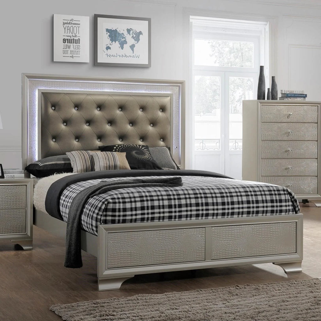 Backlit LED Champagne Queen Size Bedroom Set