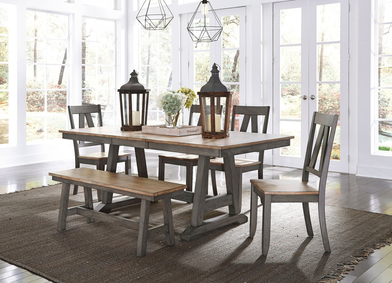 Gray and Sandstone Trestle Butterfly Dining Set