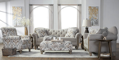 Sandstone Oyster Tufted Wood Front Sofa and Loveseat