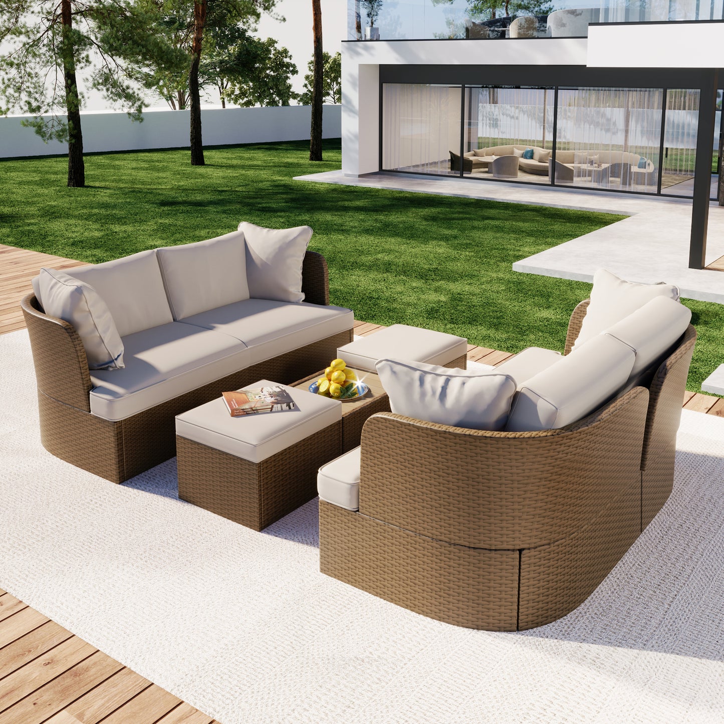 U_Style  Customizable Outdoor Patio Furniture Set, Wicker Furniture Sofa Set with Thick Cushions, Suitable for Backyard, Porch.