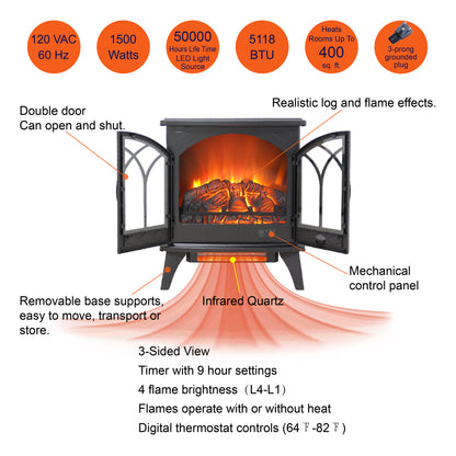 24 inch 3D  Flame Electric Infrared Quartz Fireplace Stove with remote control