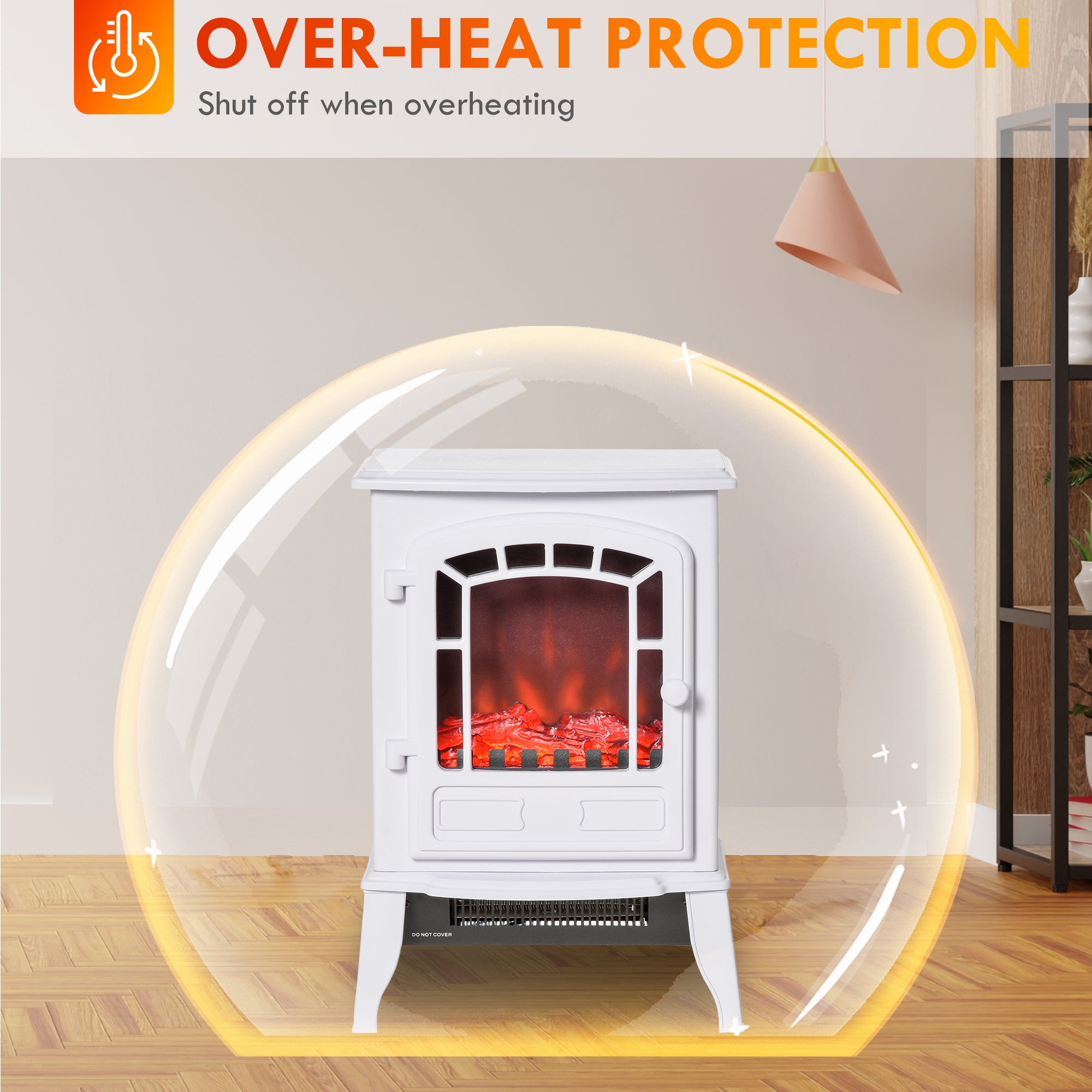 HOMCOM 22" Free standing Electric Fireplace Stove, Fire Place Heater with Realistic Flame Effect, Overheat Safety Protection, 750W / 1500W, White