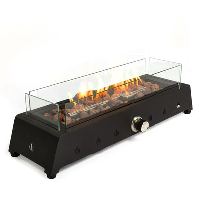 28 inch Tabletop Fire Pit, Propane Gas Fire Pit with Quick Connect Joint, Glass Wind Guard and Lava Rock, Outdoor Portable Tabletop Fire Pit