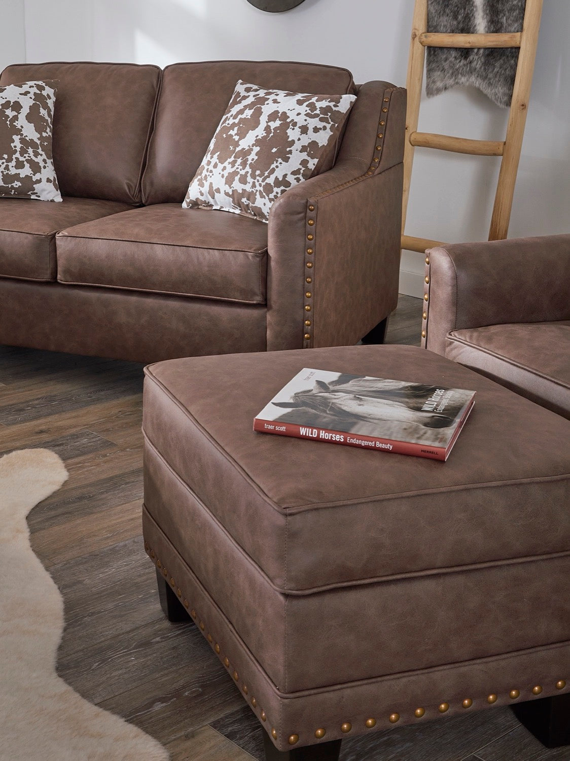 Cocoa Bark Aged Brass  Sofa and Loveseat