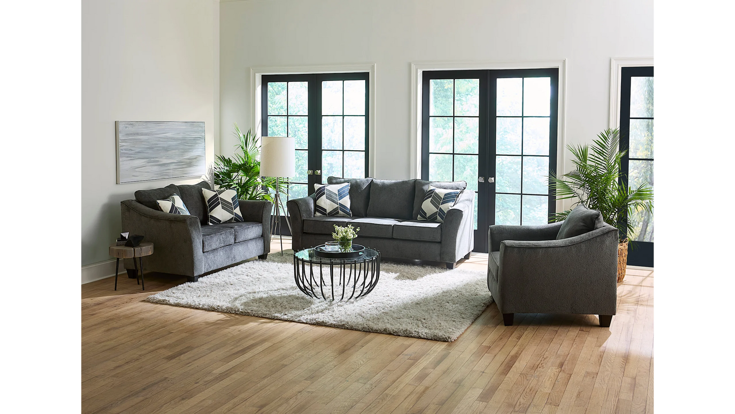 Charcoal Flair Arm Sofa and Loveseat