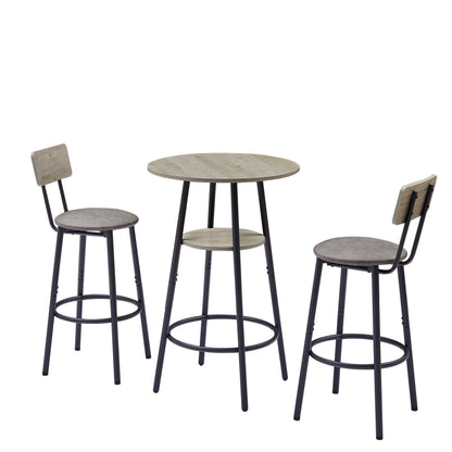 Round bar stool set with shelf, upholstered stool with backrest Grey, 23.62'' W x 23.62'' D x 35.43'' H.