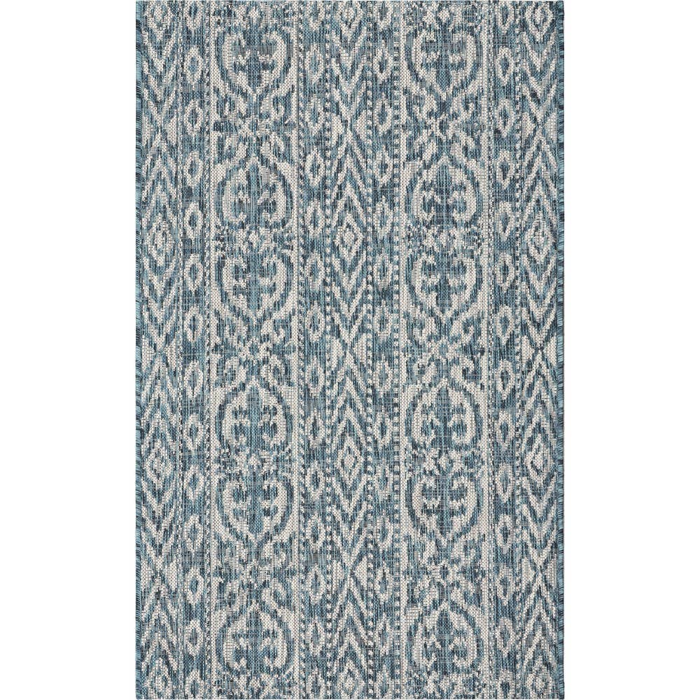 Sylvestra Geometric Blue/Green Indoor/Outdoor Area Rug: Ivory/Teal / 5' x 8'