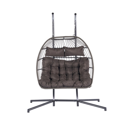 2 Person Outdoor Rattan Hanging Chair Patio Wicker Egg Chair