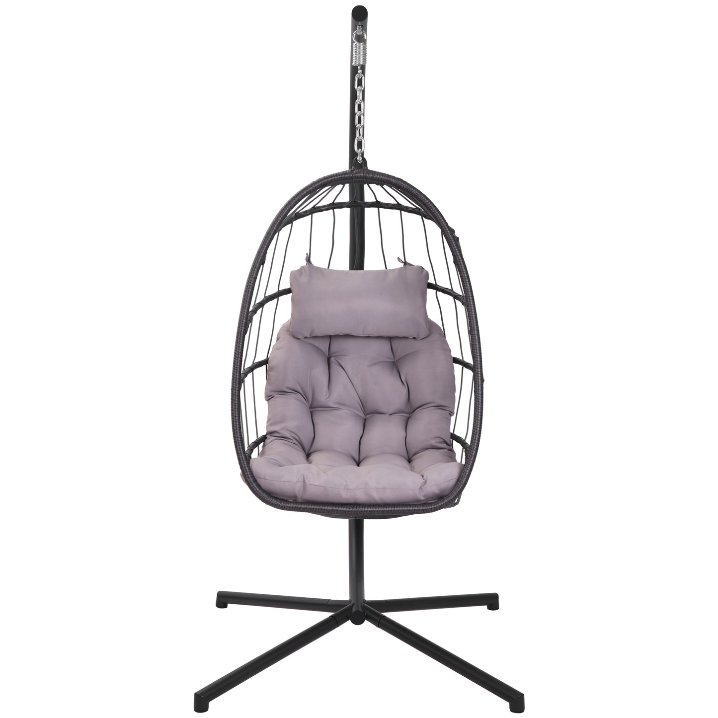 Outdoor patio Wicker Hanging Chair Swing Chair Patio Egg Chair UV Resistant Grey cushion Aluminum frame