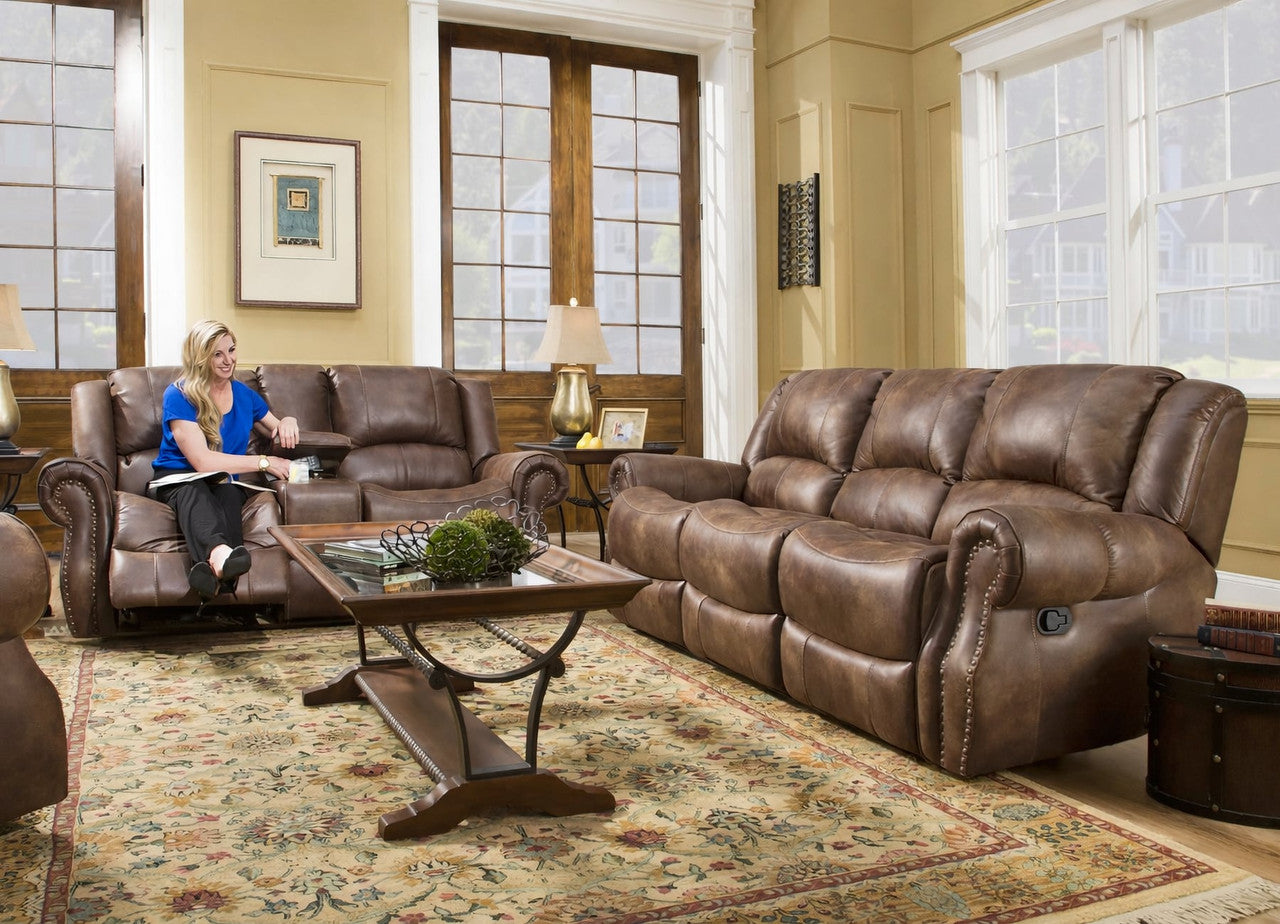 Waylon Mocha Brown Reclining Sofa and Console reclining Loveseat
