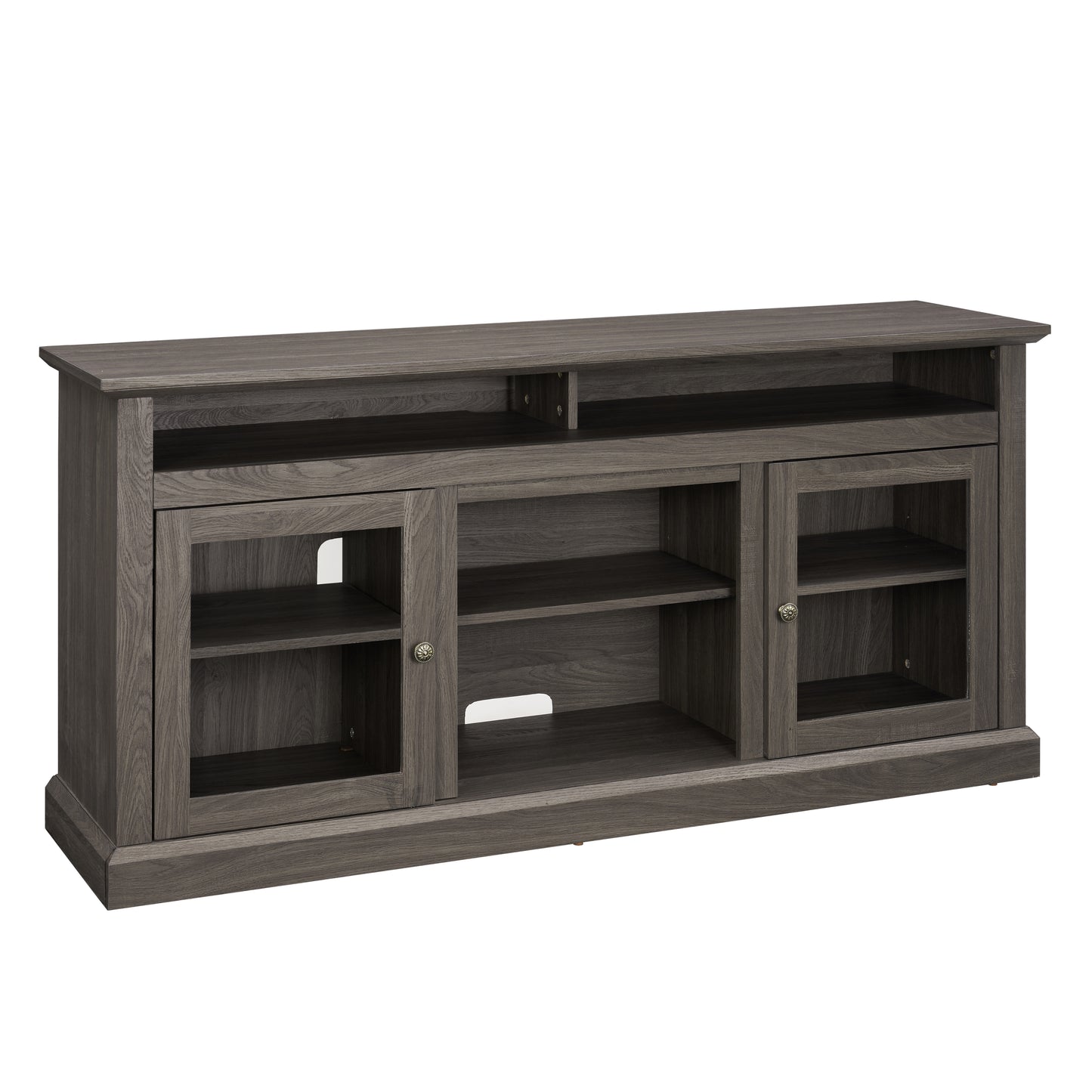 Contemporary TV Media Stand Modern Entertainment Console for TV Up to 65" with Open and Closed Storage Space, Dark Walnut/Black, 60"W*15.75"D*29"H