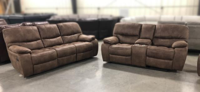 Saddle Brown Reclining Sofa and Gliding Reclining Loveseat