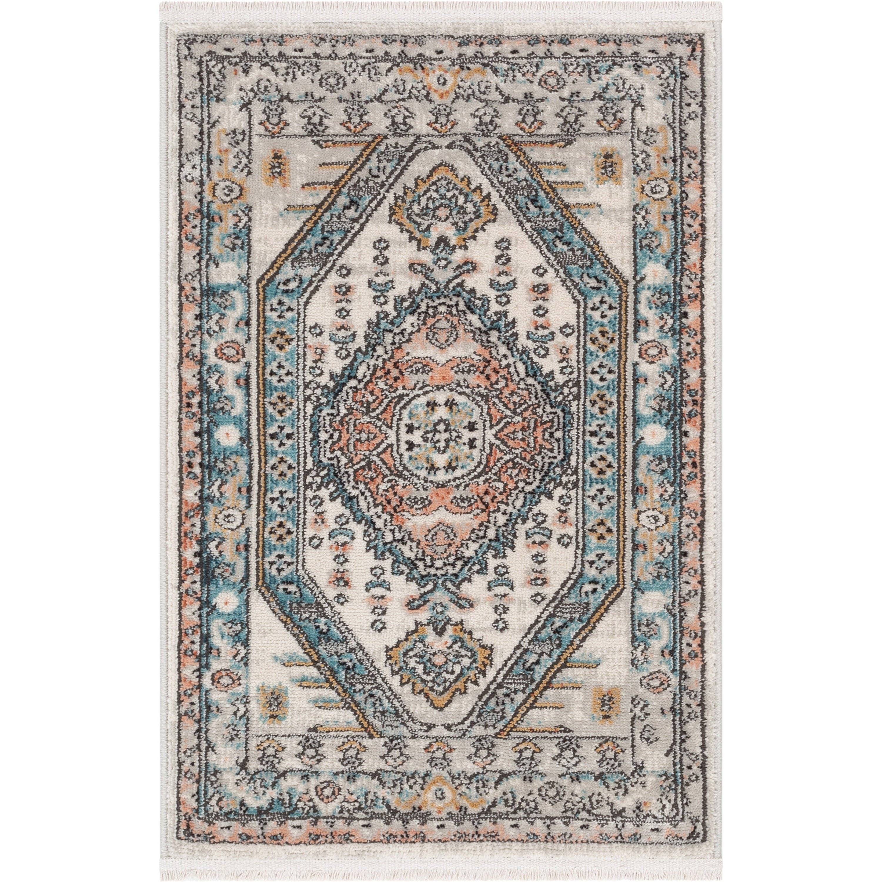 Jane Vintage Bohemian Aztec Tribal Blue Rug: 5'3" x 7'3"
